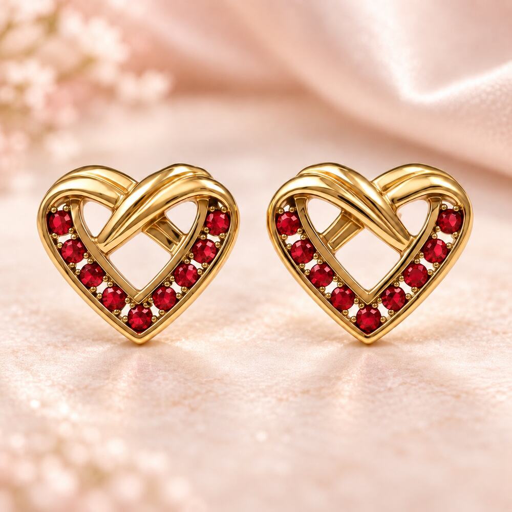 Danbury Sterling Ruby Heart Stud Earrings July Birthstone Valentine Romance Love